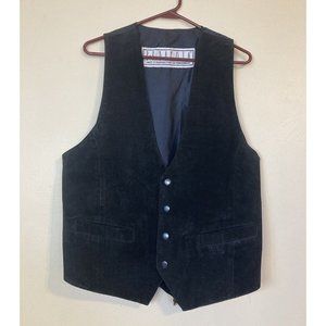 Vintage B.B. Dakota Pret A Porter Large Mens Suede Leather Black Vest Rayon Back